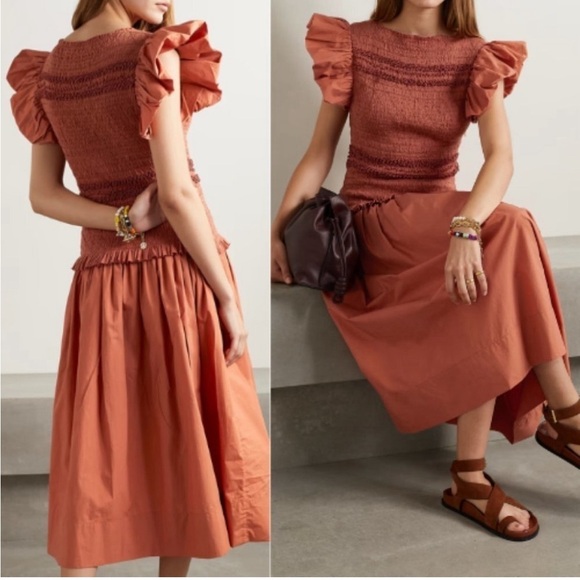 NWT Ulla Johnson Madeline smocked flutter sleeve dress - Picture 1 of 9